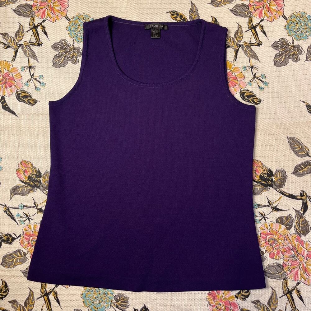 St. John Dark Purple Small Wool Blend Knit Tank Top Sleeveless Quiet Luxury